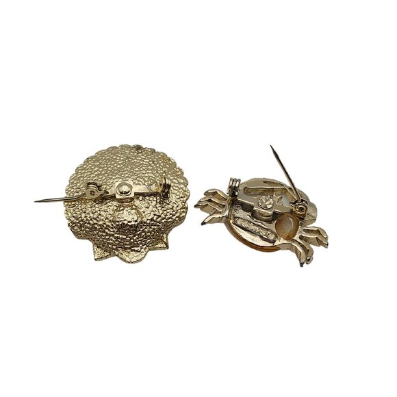 Vtg Gold Tone Shell & Crab Brooch Set Faux Pearl Beach Ocean Cancer Zodiac July - Picture 4 of 16